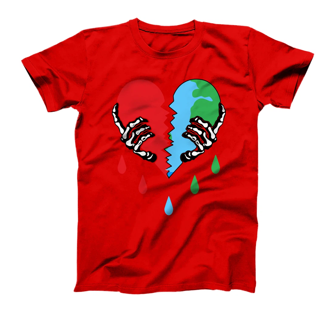 Broken Heart Earth Day Skeleton Hand Save The planet T-Shirt