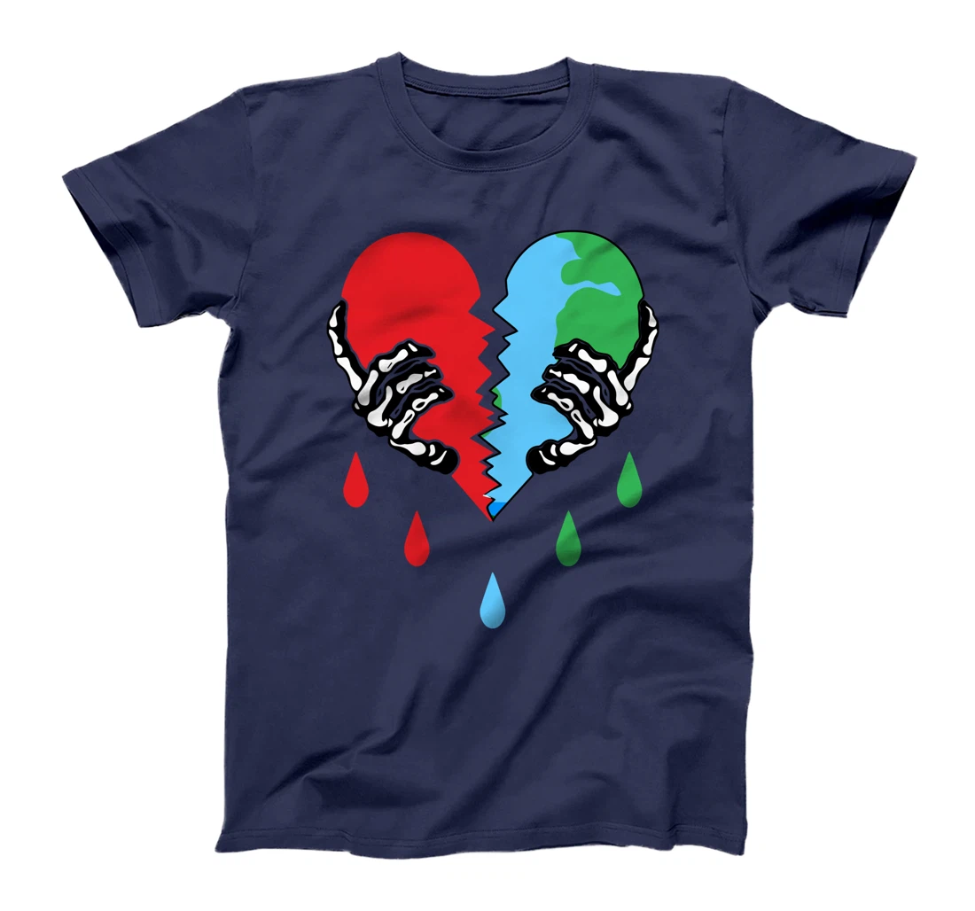 Broken Heart Earth Day Skeleton Hand Save The planet T-Shirt