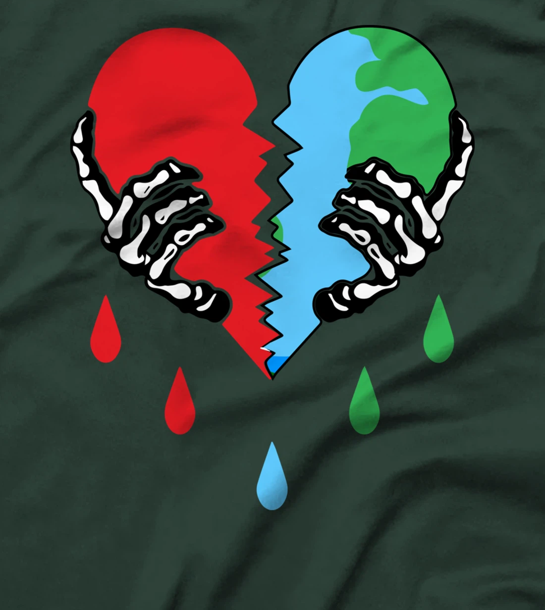 Broken Heart Earth Day Skeleton Hand Save The planet T-Shirt