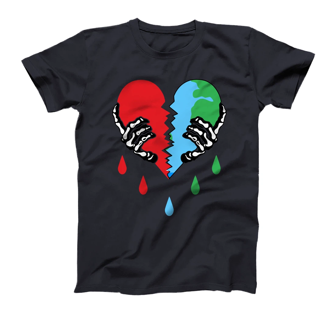 Broken Heart Earth Day Skeleton Hand Save The planet T-Shirt