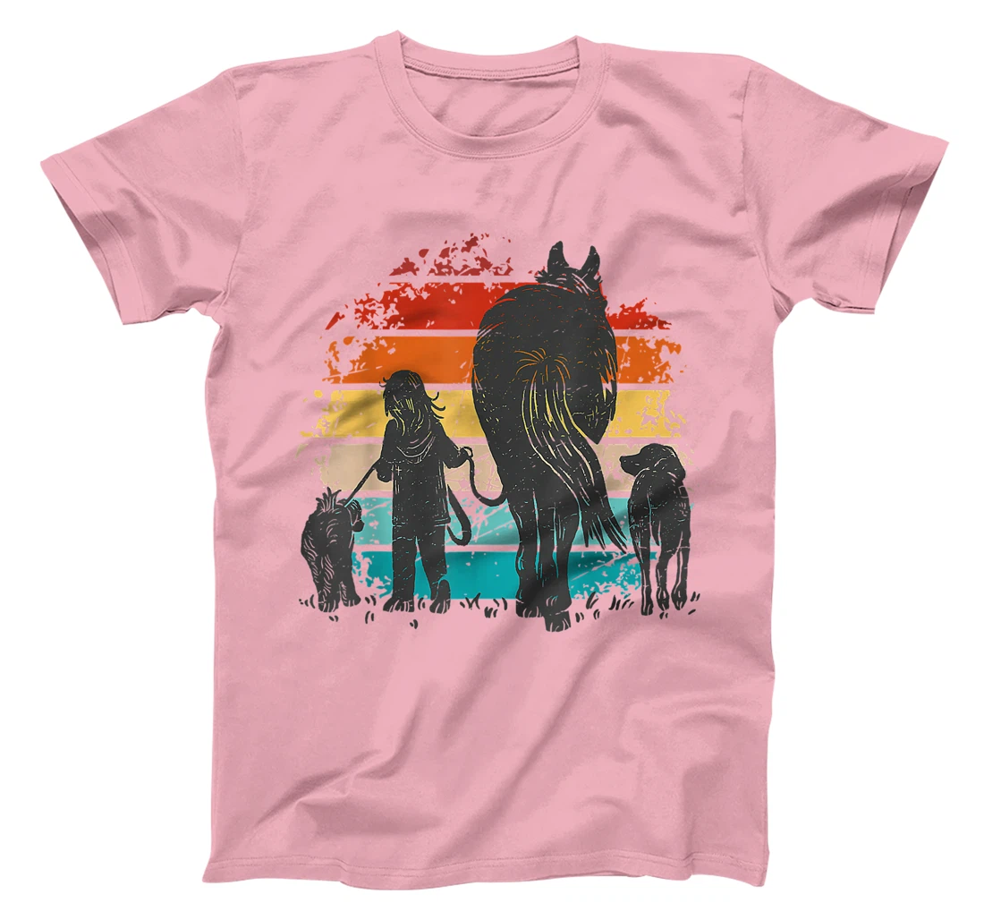 Vintage girl with dogs and horse, horseback riding girls T-Shirt, Women T-Shirt