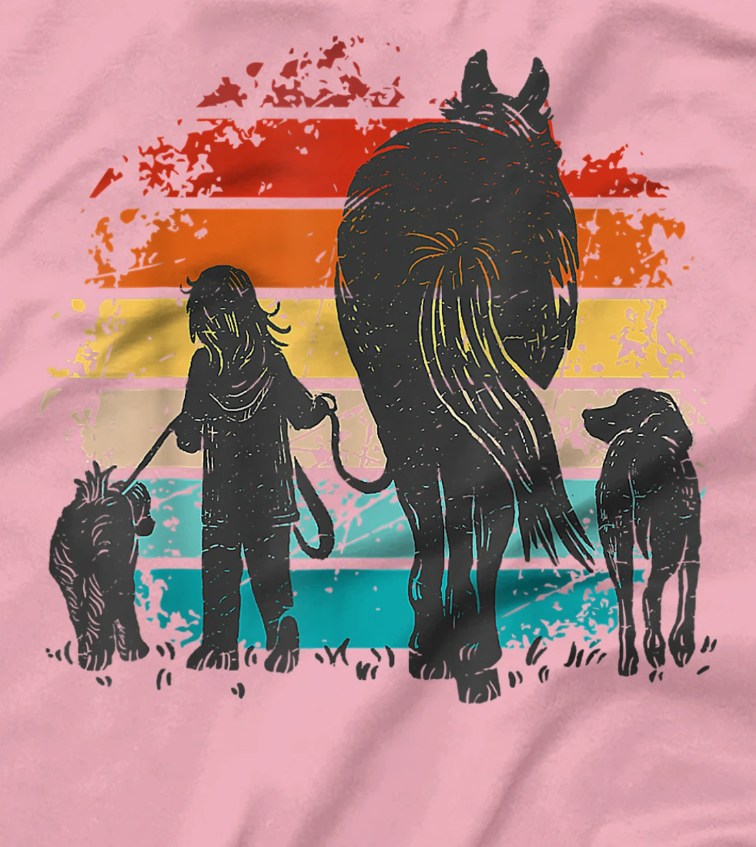 Vintage girl with dogs and horse, horseback riding girls T-Shirt, Women T-Shirt
