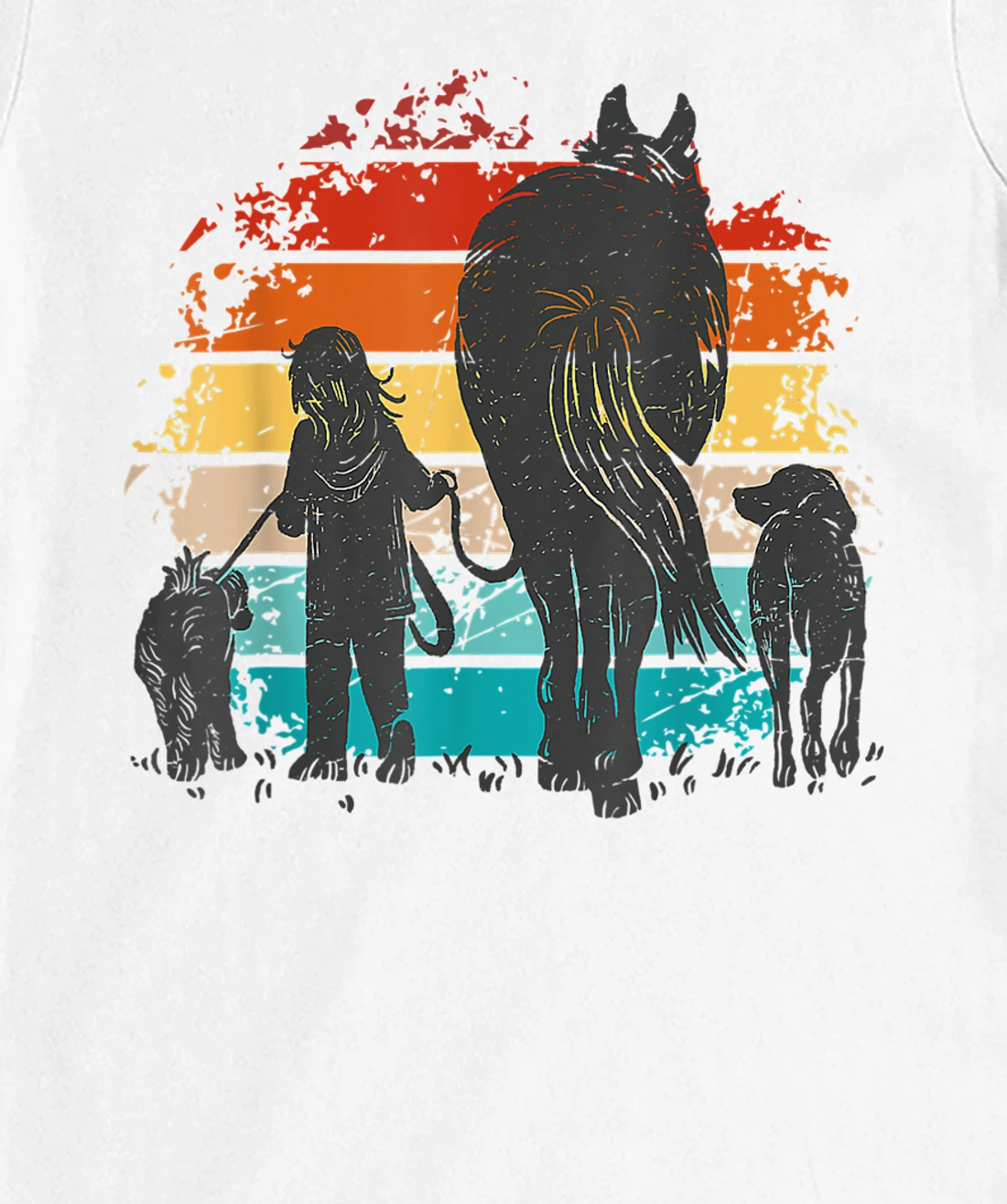 Vintage girl with dogs and horse, horseback riding girls T-Shirt, Women T-Shirt