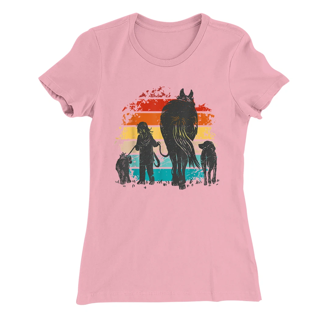 Vintage girl with dogs and horse, horseback riding girls T-Shirt, Women T-Shirt