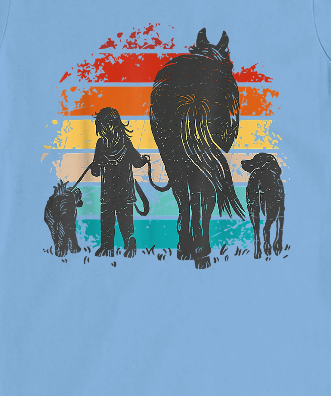 Vintage girl with dogs and horse, horseback riding girls T-Shirt, Women T-Shirt