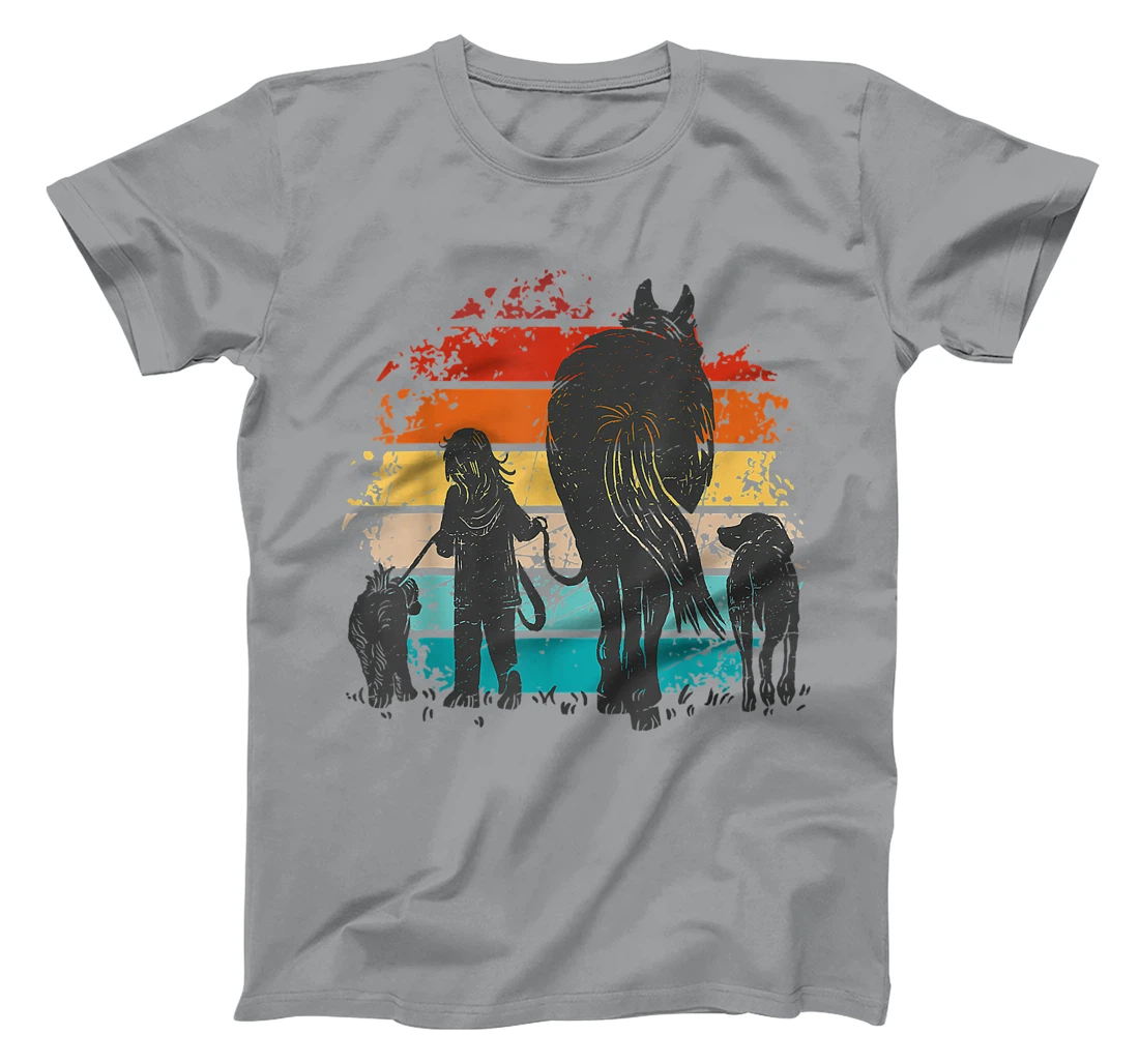 Vintage girl with dogs and horse, horseback riding girls T-Shirt, Women T-Shirt
