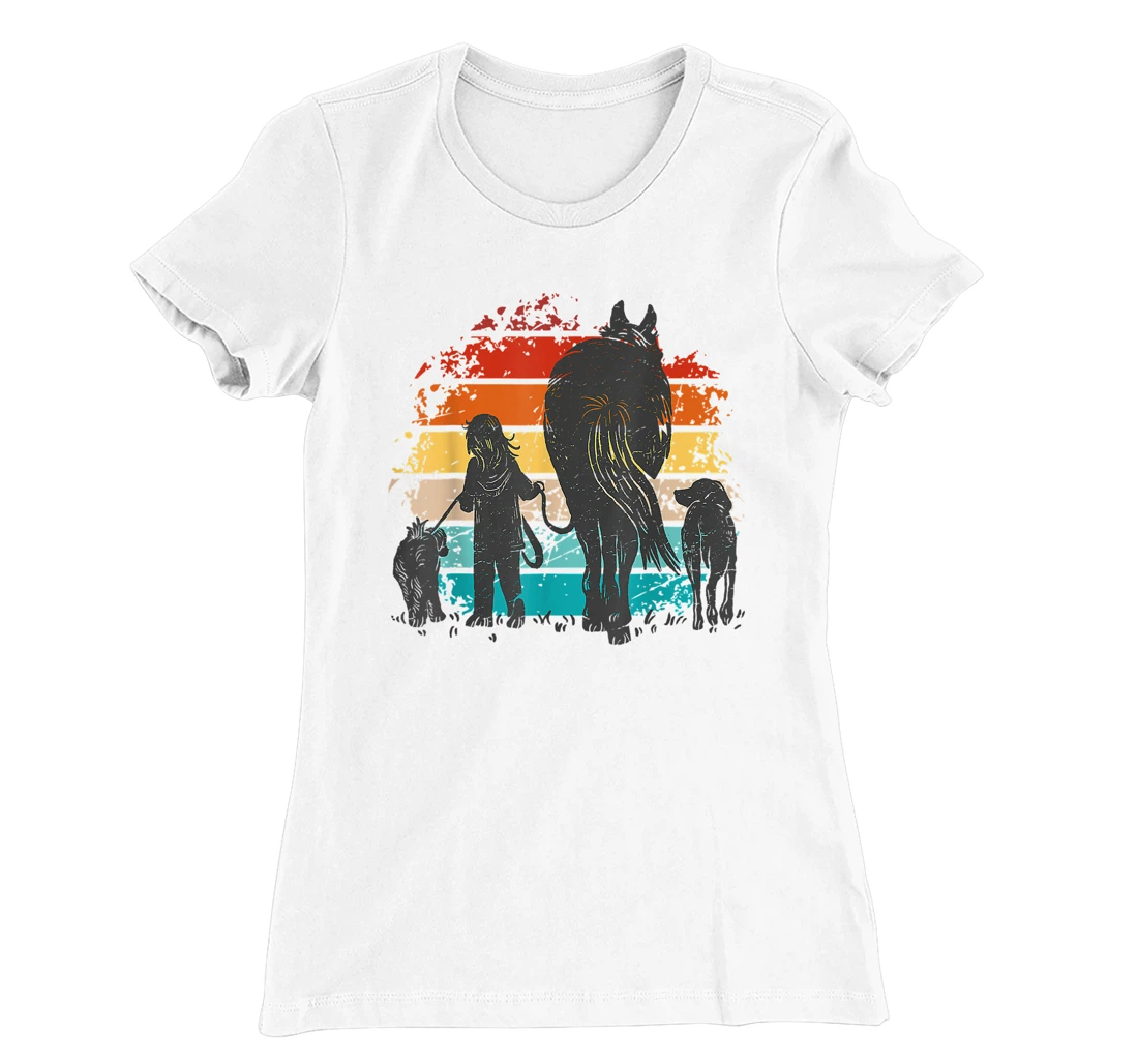 Vintage girl with dogs and horse, horseback riding girls T-Shirt, Women T-Shirt