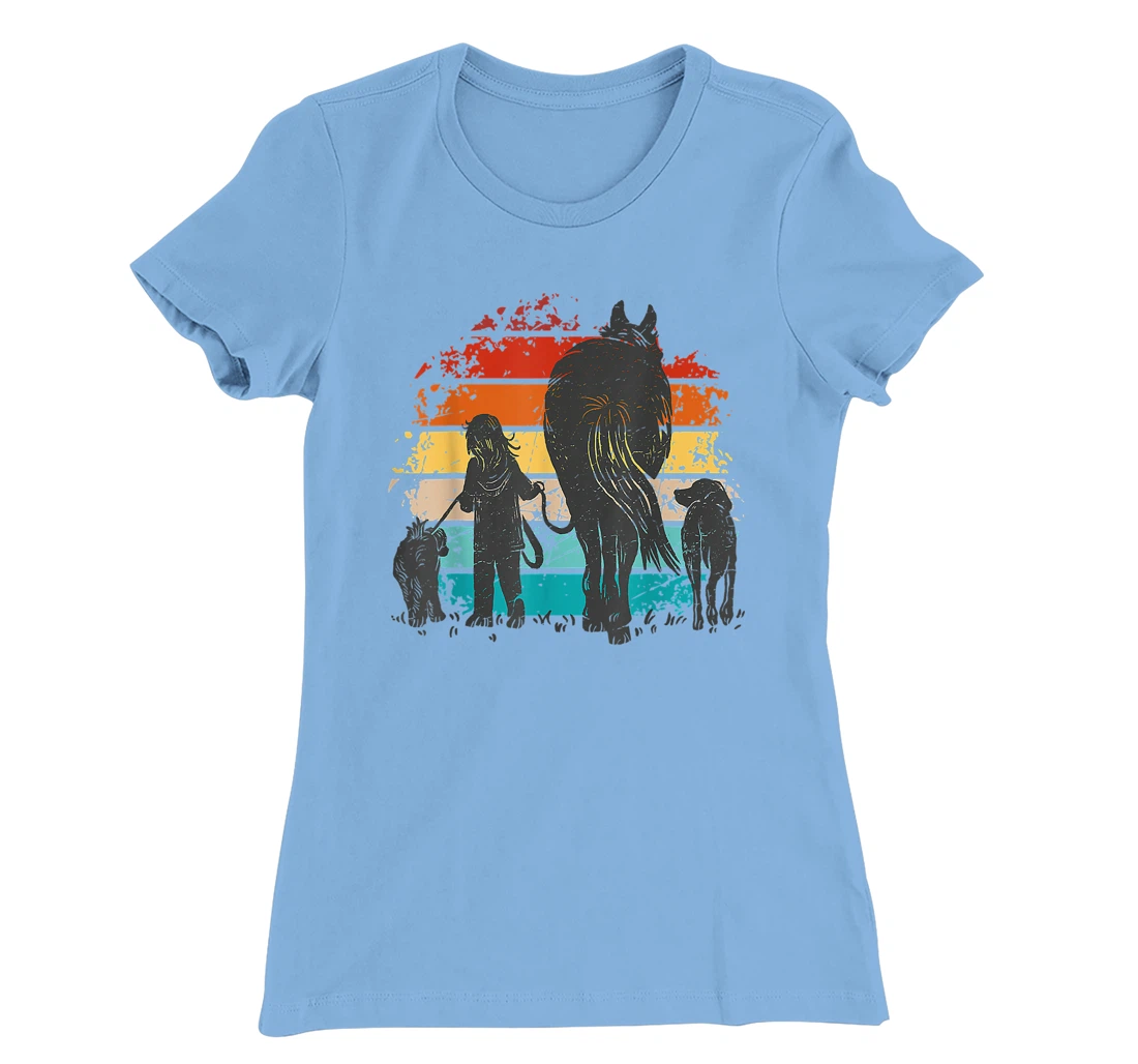 Vintage girl with dogs and horse, horseback riding girls T-Shirt, Women T-Shirt