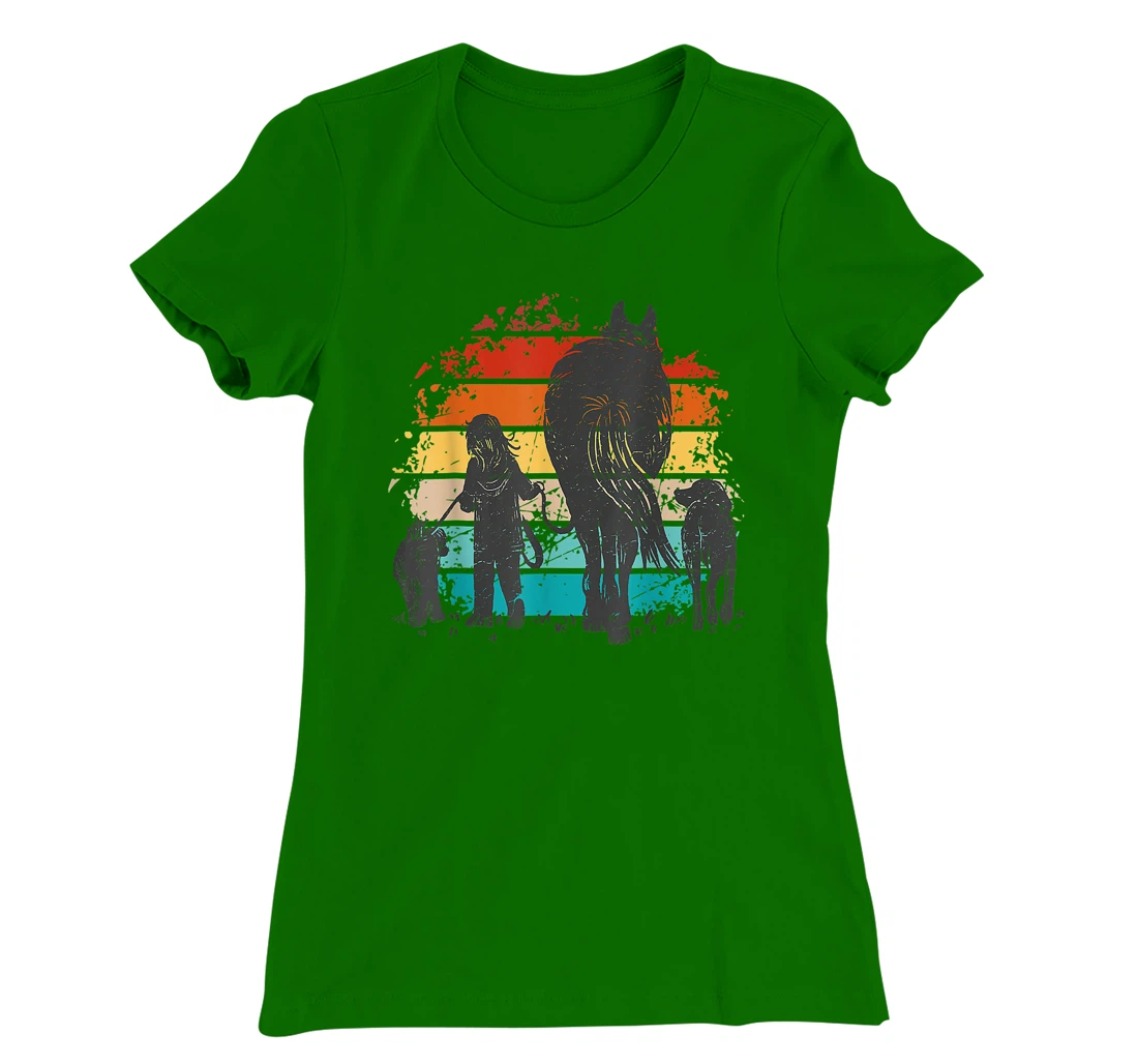 Vintage girl with dogs and horse, horseback riding girls T-Shirt, Women T-Shirt