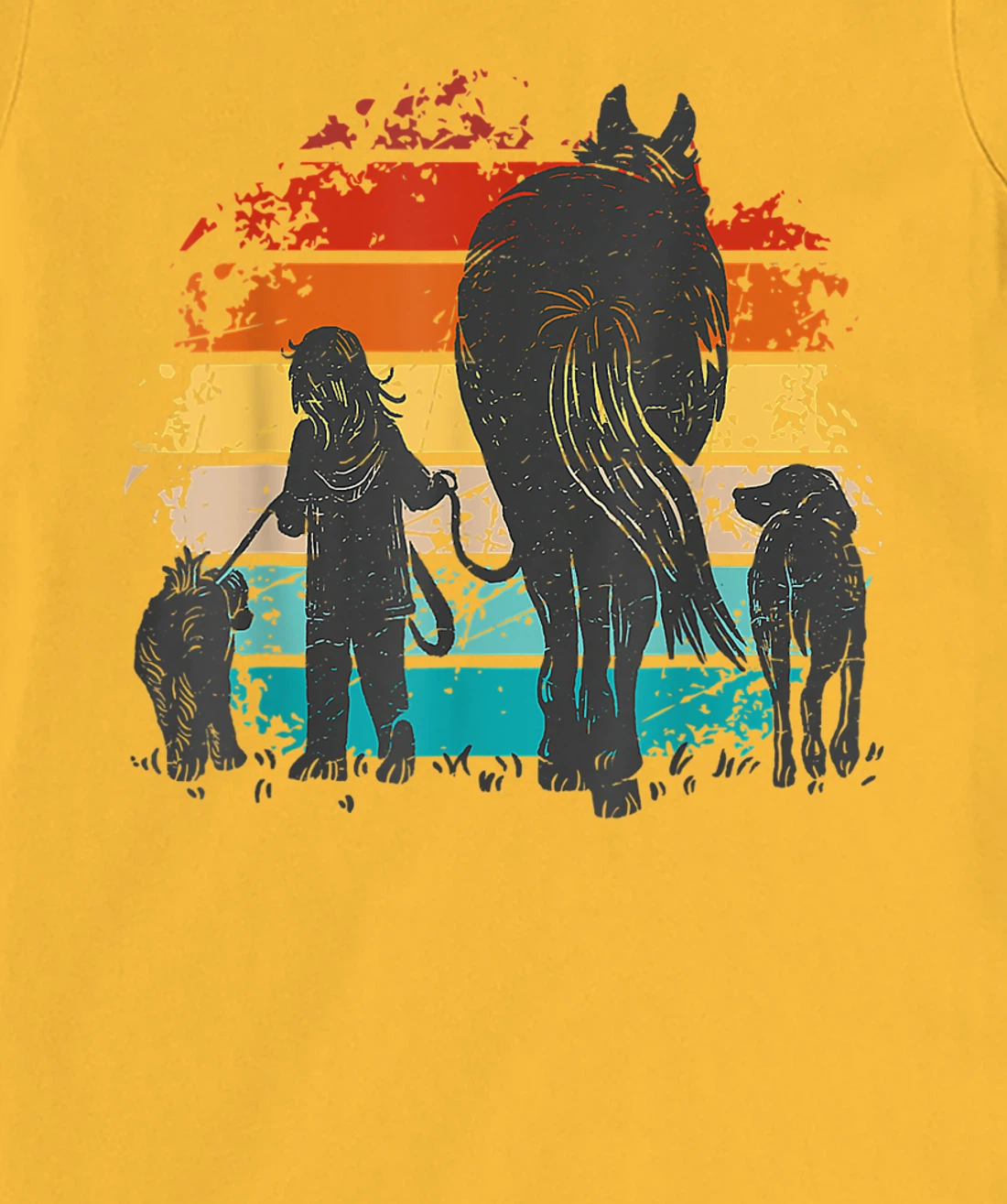 Vintage girl with dogs and horse, horseback riding girls T-Shirt, Women T-Shirt