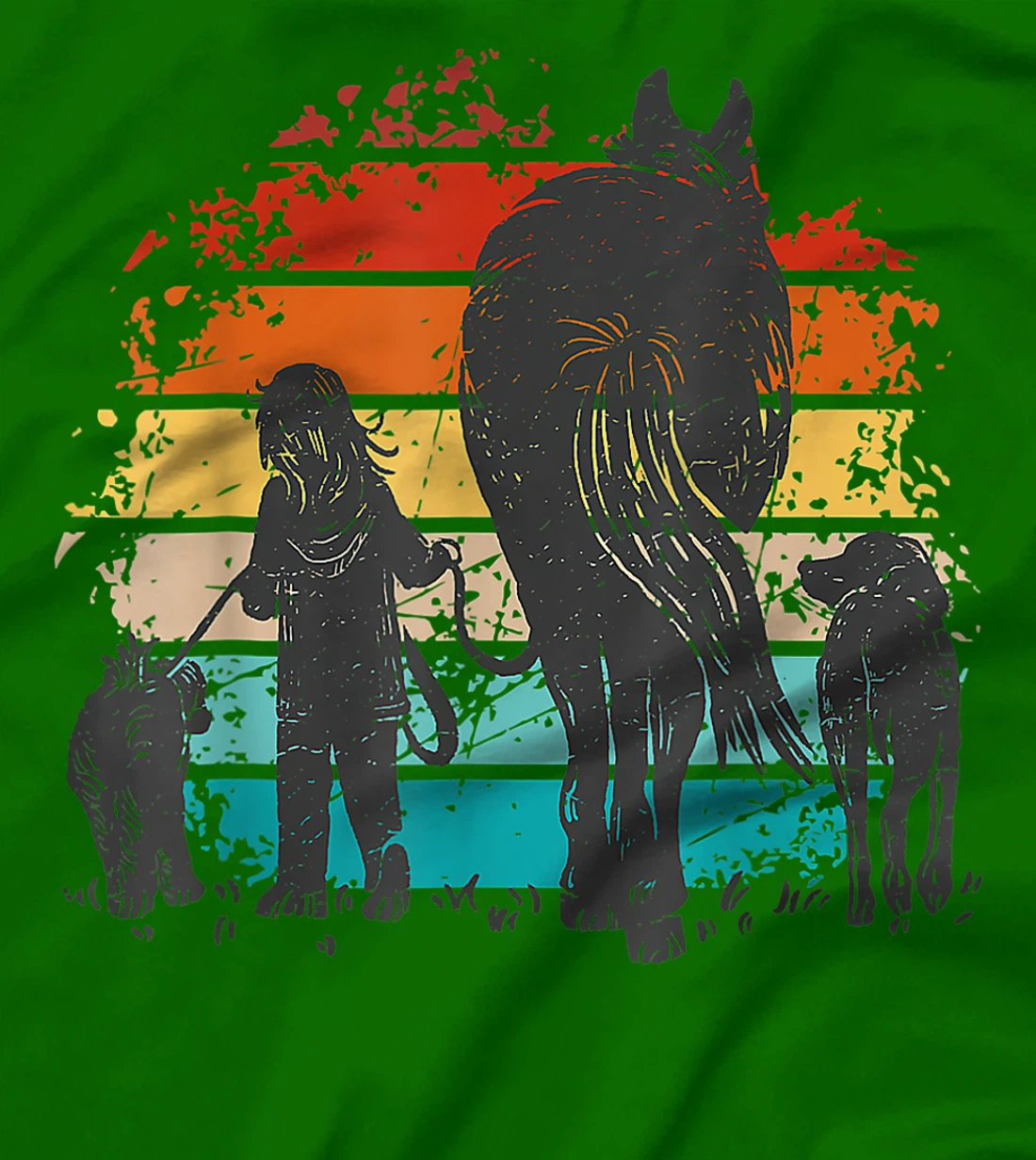 Vintage girl with dogs and horse, horseback riding girls T-Shirt, Women T-Shirt