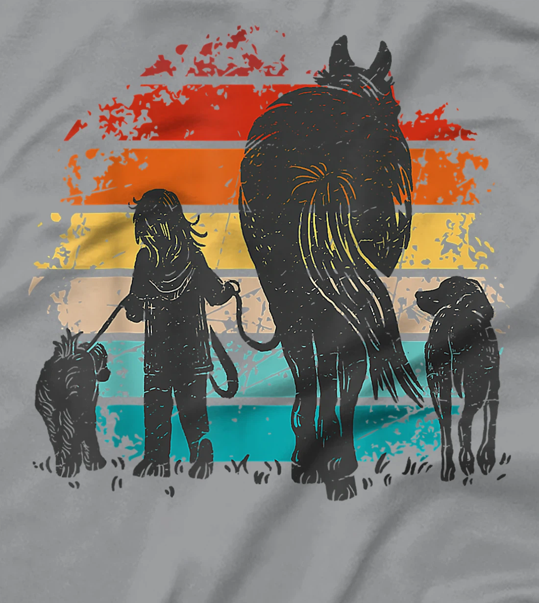 Vintage girl with dogs and horse, horseback riding girls T-Shirt, Women T-Shirt