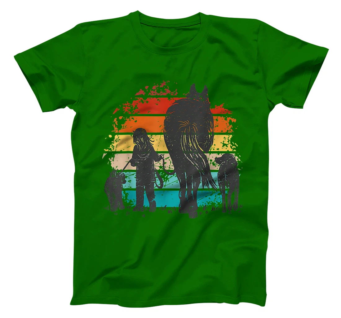 Vintage girl with dogs and horse, horseback riding girls T-Shirt, Women T-Shirt