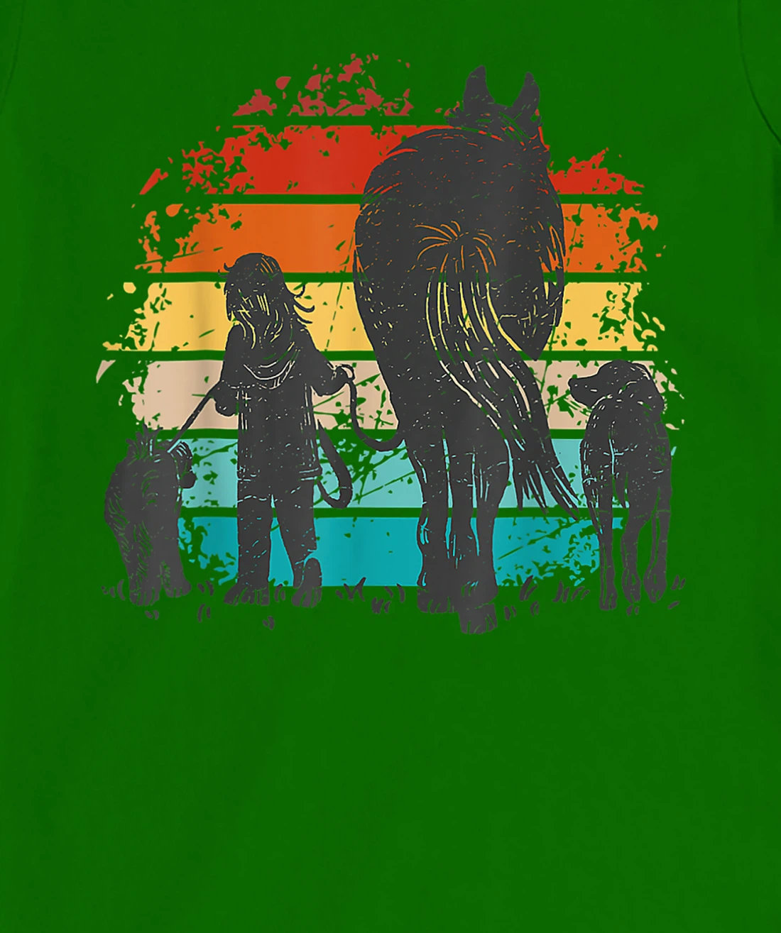 Vintage girl with dogs and horse, horseback riding girls T-Shirt, Women T-Shirt