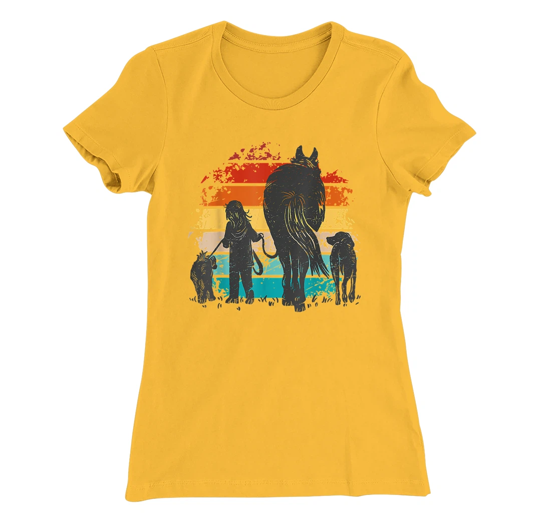 Vintage girl with dogs and horse, horseback riding girls T-Shirt, Women T-Shirt