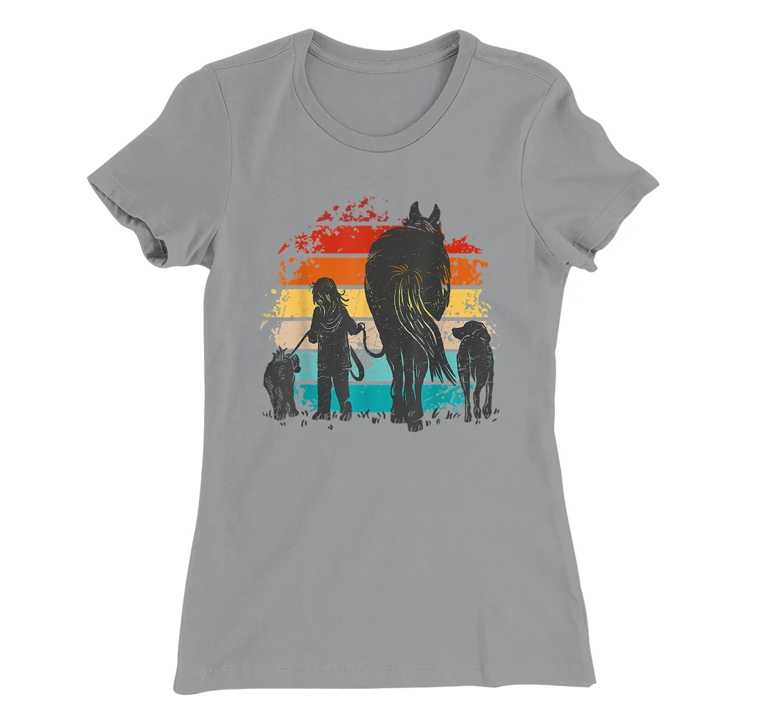 Vintage girl with dogs and horse, horseback riding girls T-Shirt, Women T-Shirt