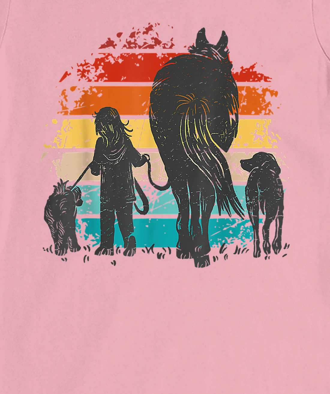 Vintage girl with dogs and horse, horseback riding girls T-Shirt, Women T-Shirt