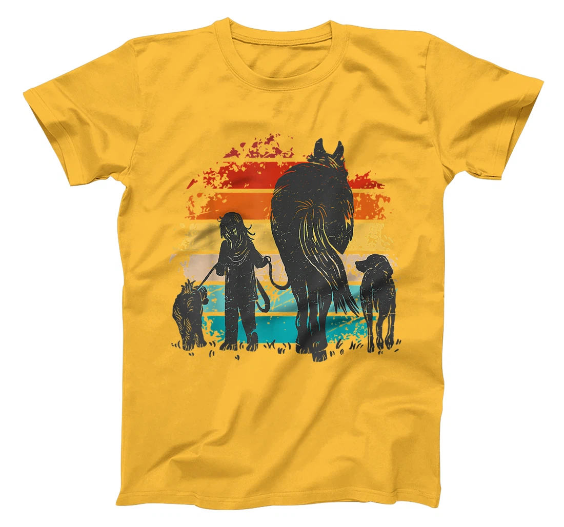 Vintage girl with dogs and horse, horseback riding girls T-Shirt, Women T-Shirt