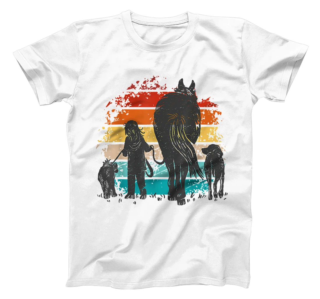Vintage girl with dogs and horse, horseback riding girls T-Shirt, Women T-Shirt