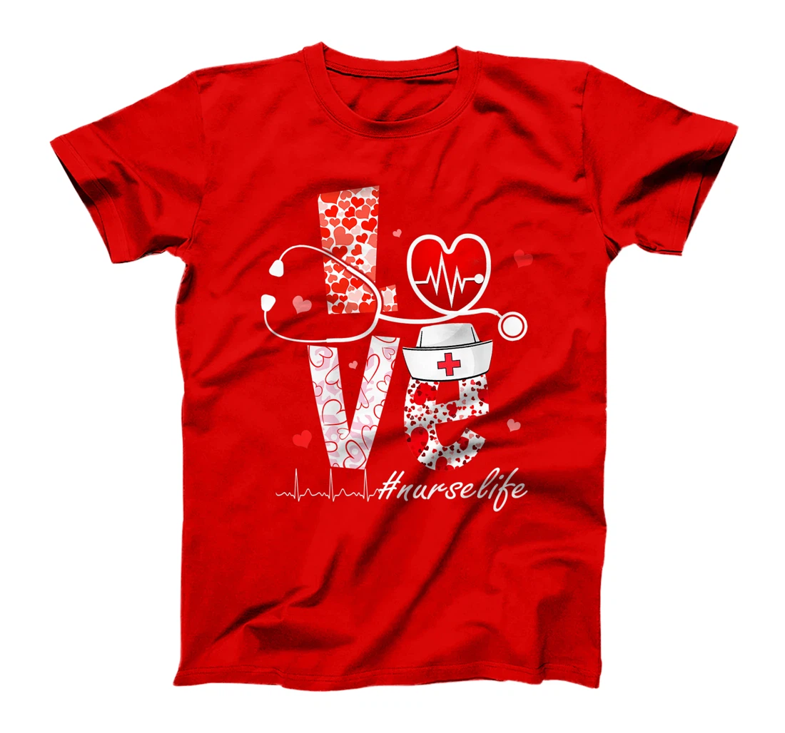 LOVE Stethoscope Nurse Life Valentine Day Heart T-Shirt, Women T-Shirt