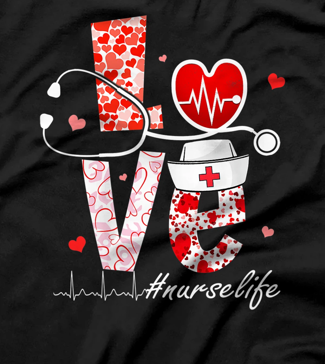 LOVE Stethoscope Nurse Life Valentine Day Heart T-Shirt, Women T-Shirt