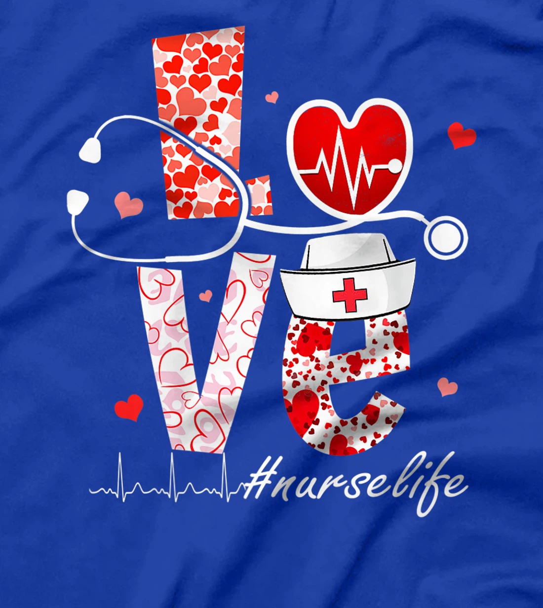 LOVE Stethoscope Nurse Life Valentine Day Heart T-Shirt, Women T-Shirt