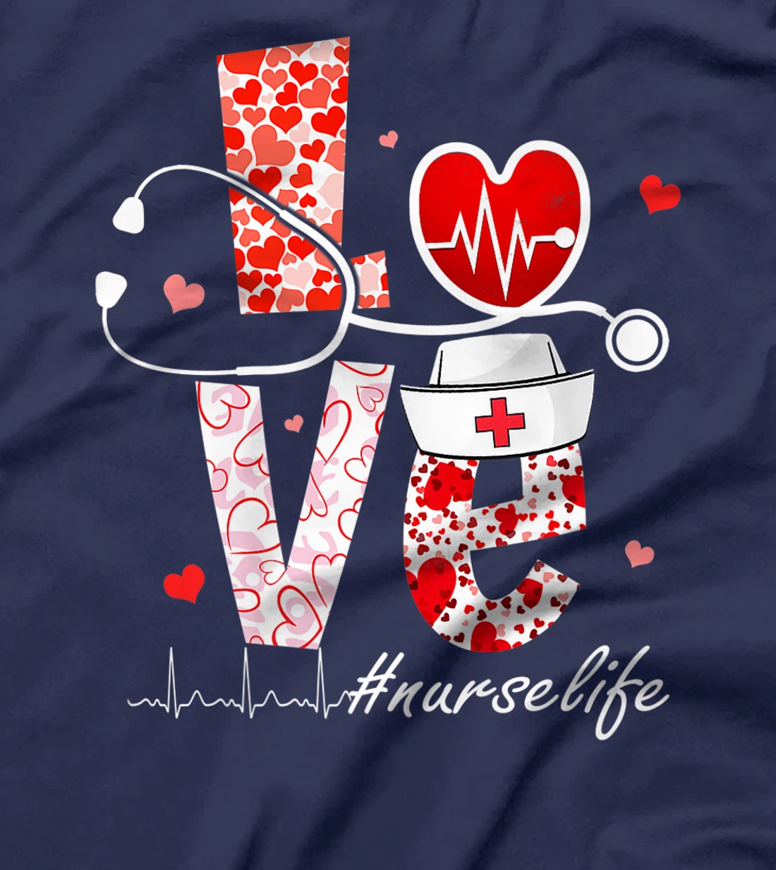 LOVE Stethoscope Nurse Life Valentine Day Heart T-Shirt, Women T-Shirt