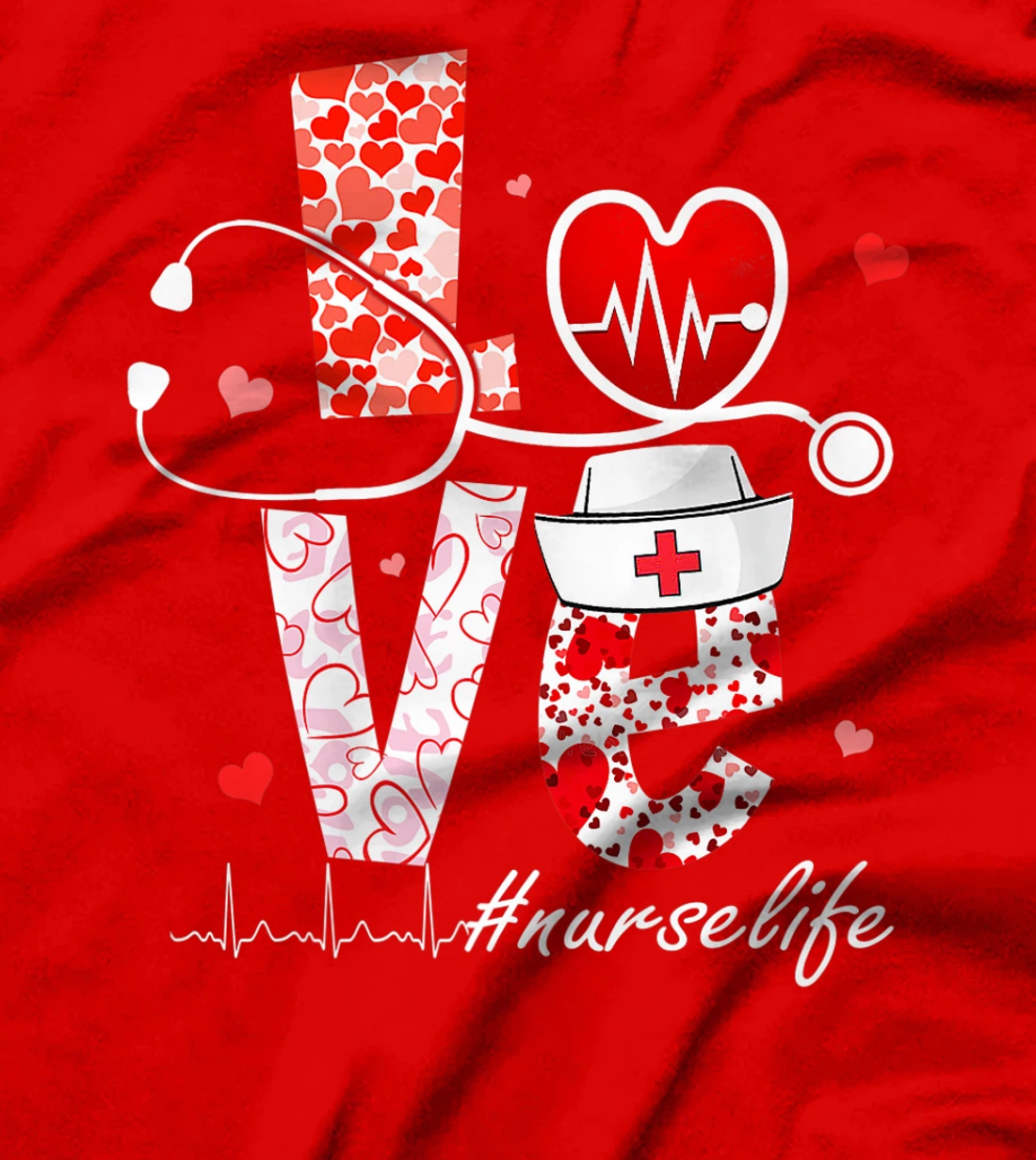 LOVE Stethoscope Nurse Life Valentine Day Heart T-Shirt, Women T-Shirt