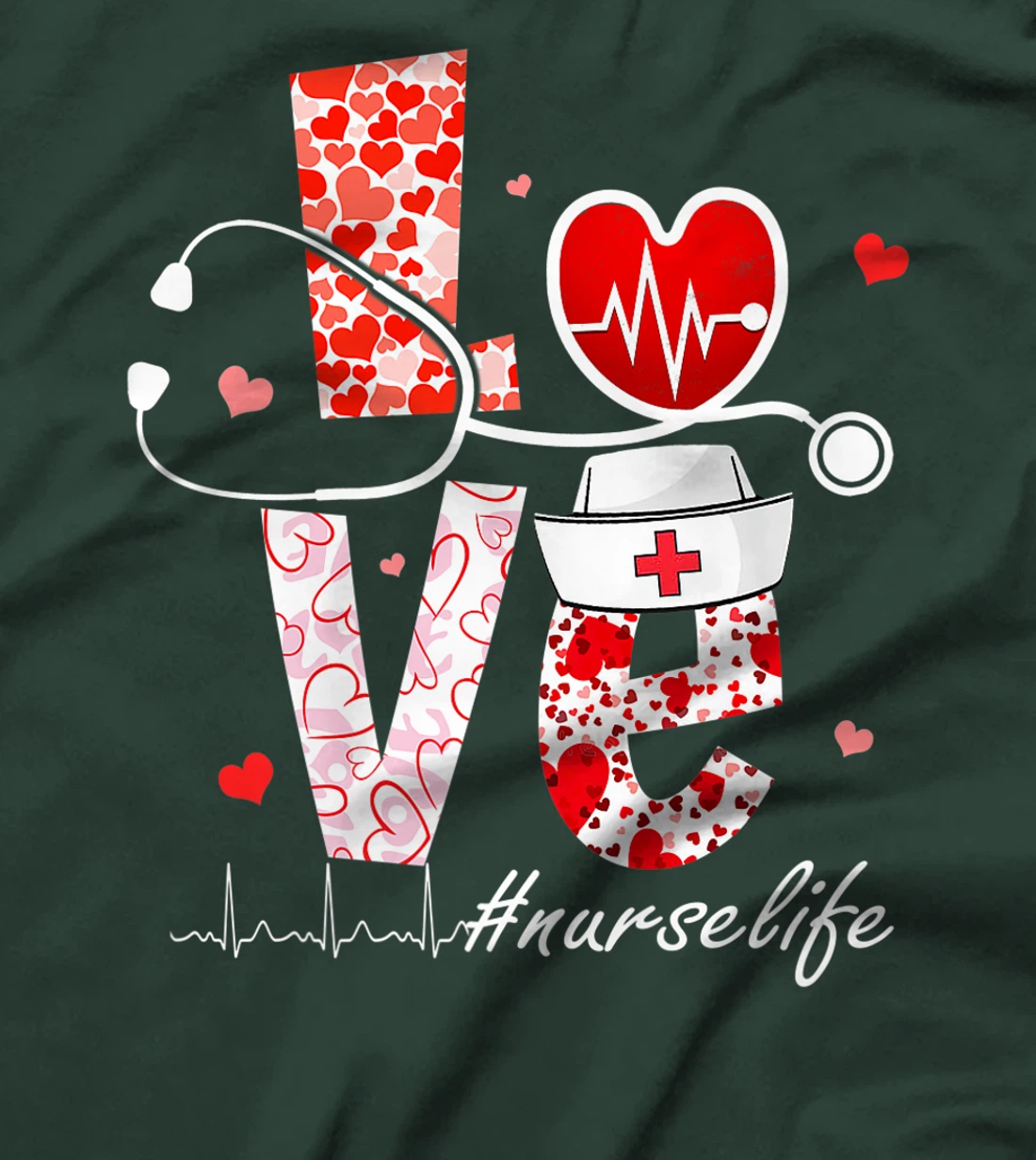 LOVE Stethoscope Nurse Life Valentine Day Heart T-Shirt, Women T-Shirt
