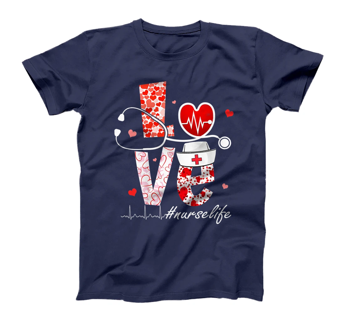 LOVE Stethoscope Nurse Life Valentine Day Heart T-Shirt, Women T-Shirt