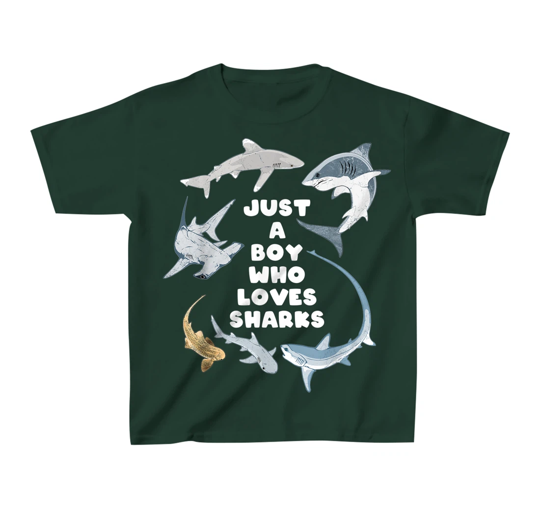 Just a boy who loves sharks T-Shirt, Kid T-Shirt and Women T-Shirt