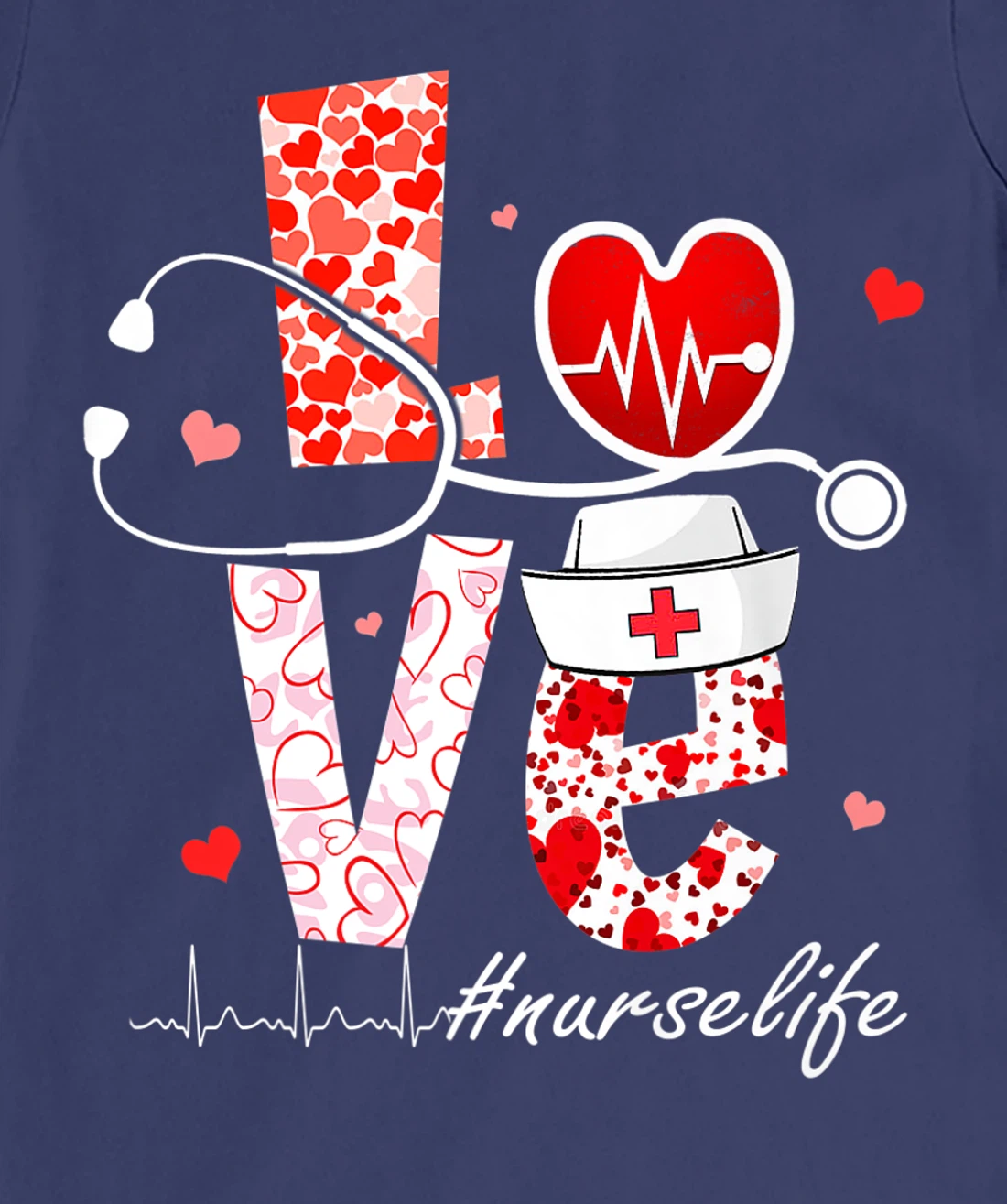 LOVE Stethoscope Nurse Life Valentine Day Heart T-Shirt, Women T-Shirt