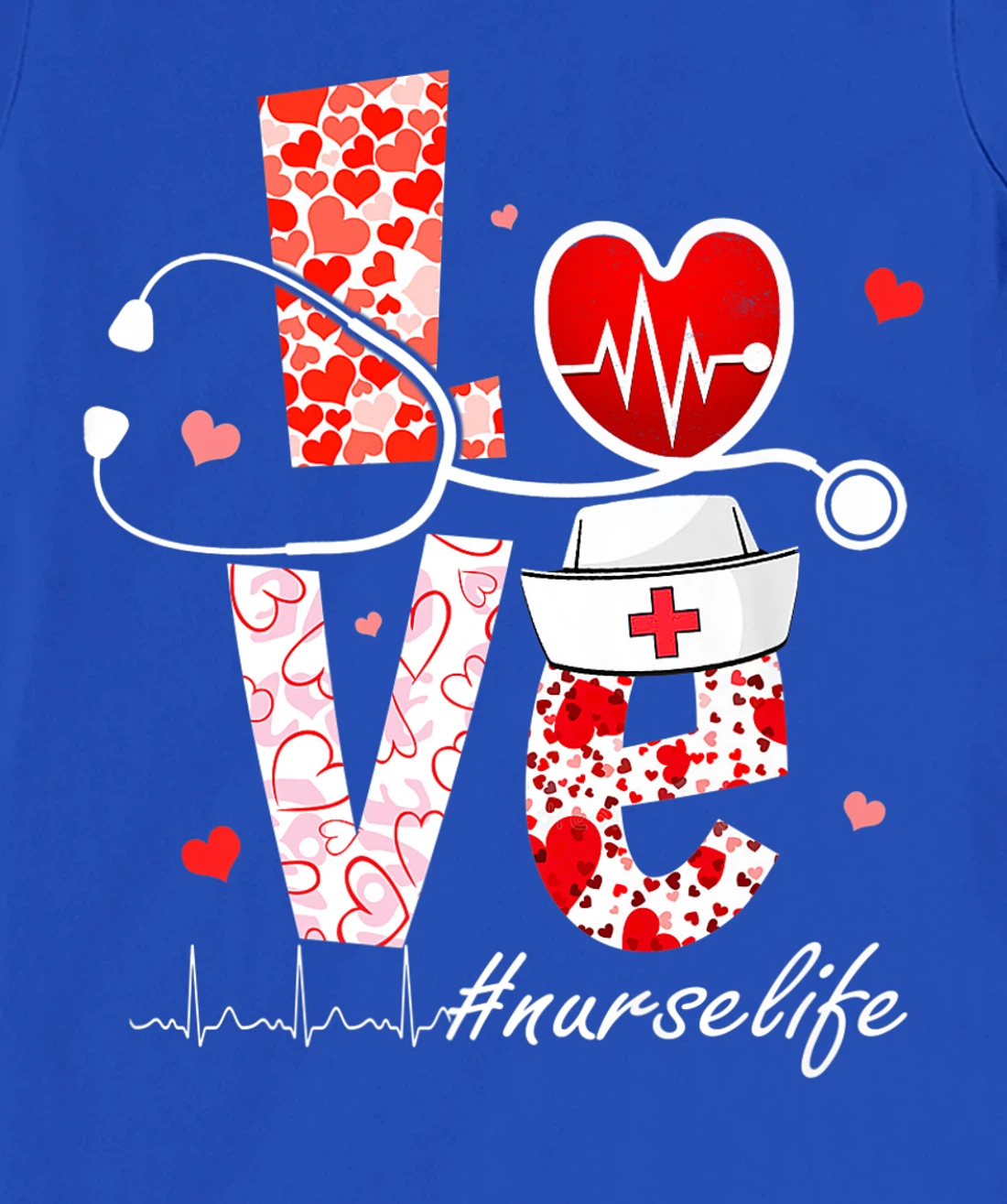 LOVE Stethoscope Nurse Life Valentine Day Heart T-Shirt, Women T-Shirt