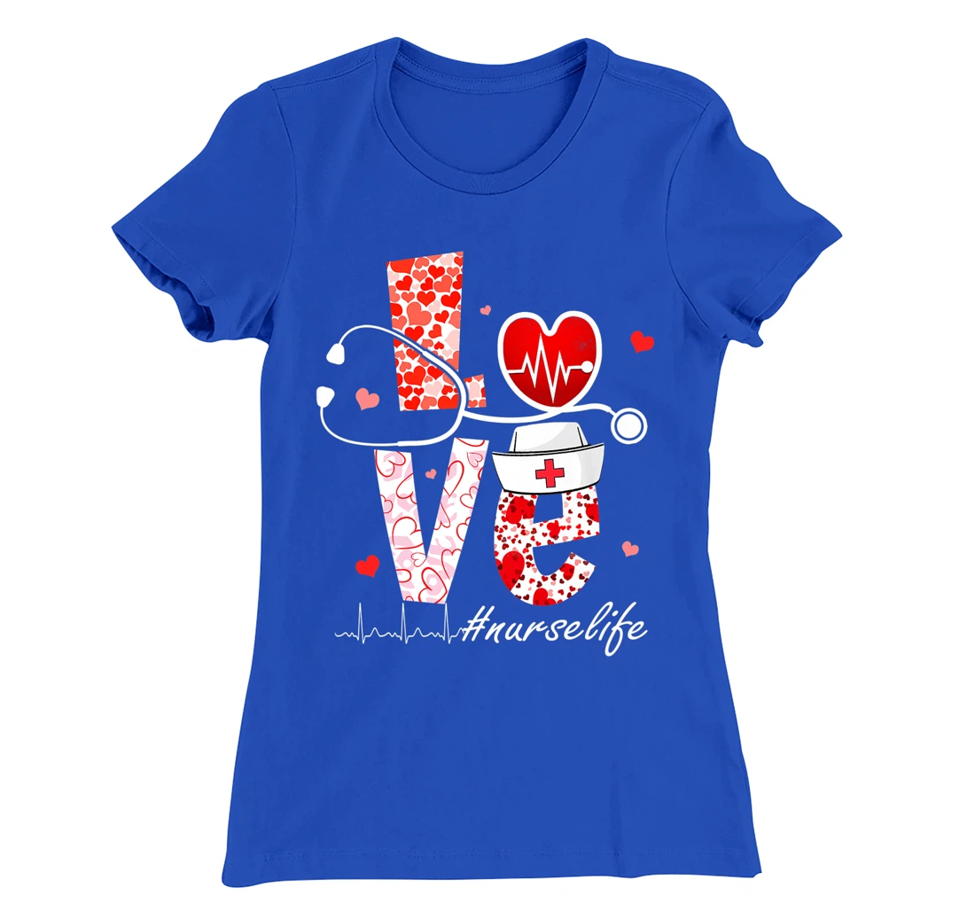 LOVE Stethoscope Nurse Life Valentine Day Heart T-Shirt, Women T-Shirt