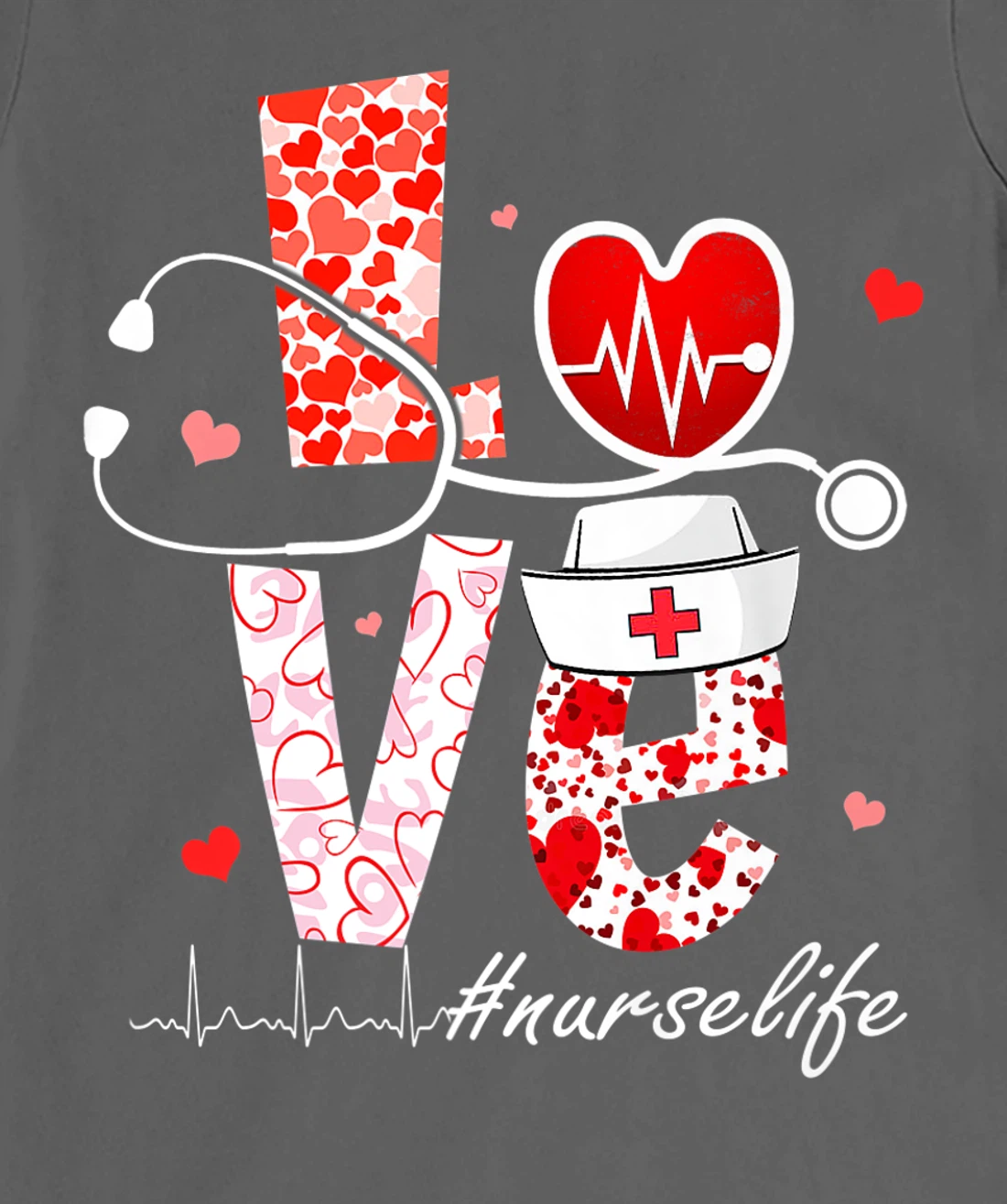 LOVE Stethoscope Nurse Life Valentine Day Heart T-Shirt, Women T-Shirt
