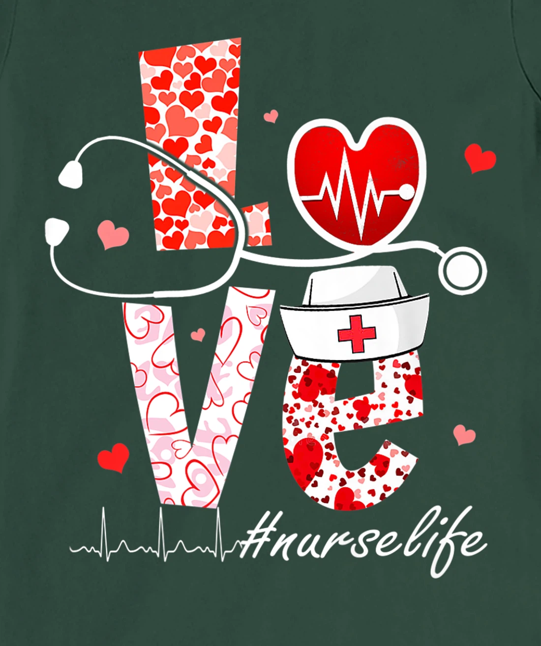 LOVE Stethoscope Nurse Life Valentine Day Heart T-Shirt, Women T-Shirt