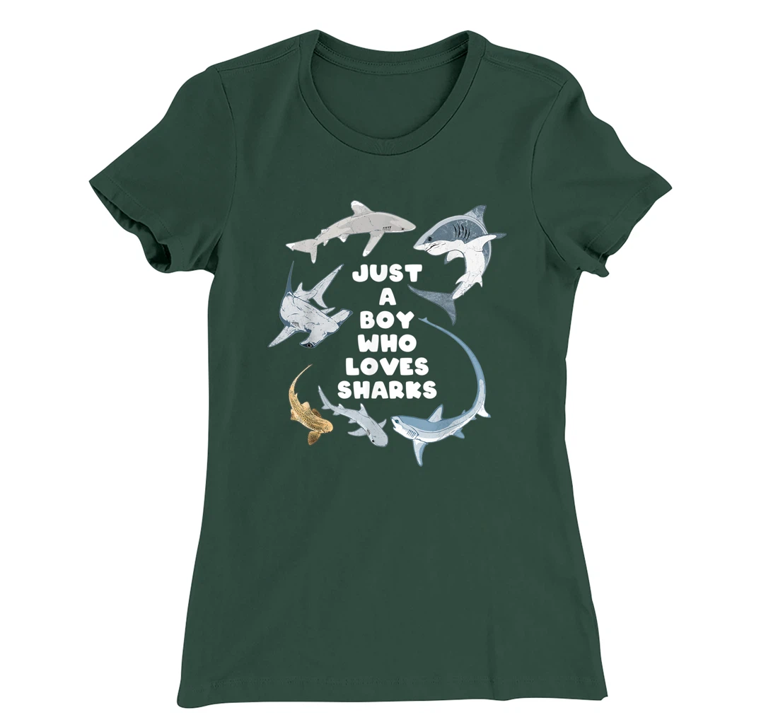 Just a boy who loves sharks T-Shirt, Kid T-Shirt and Women T-Shirt
