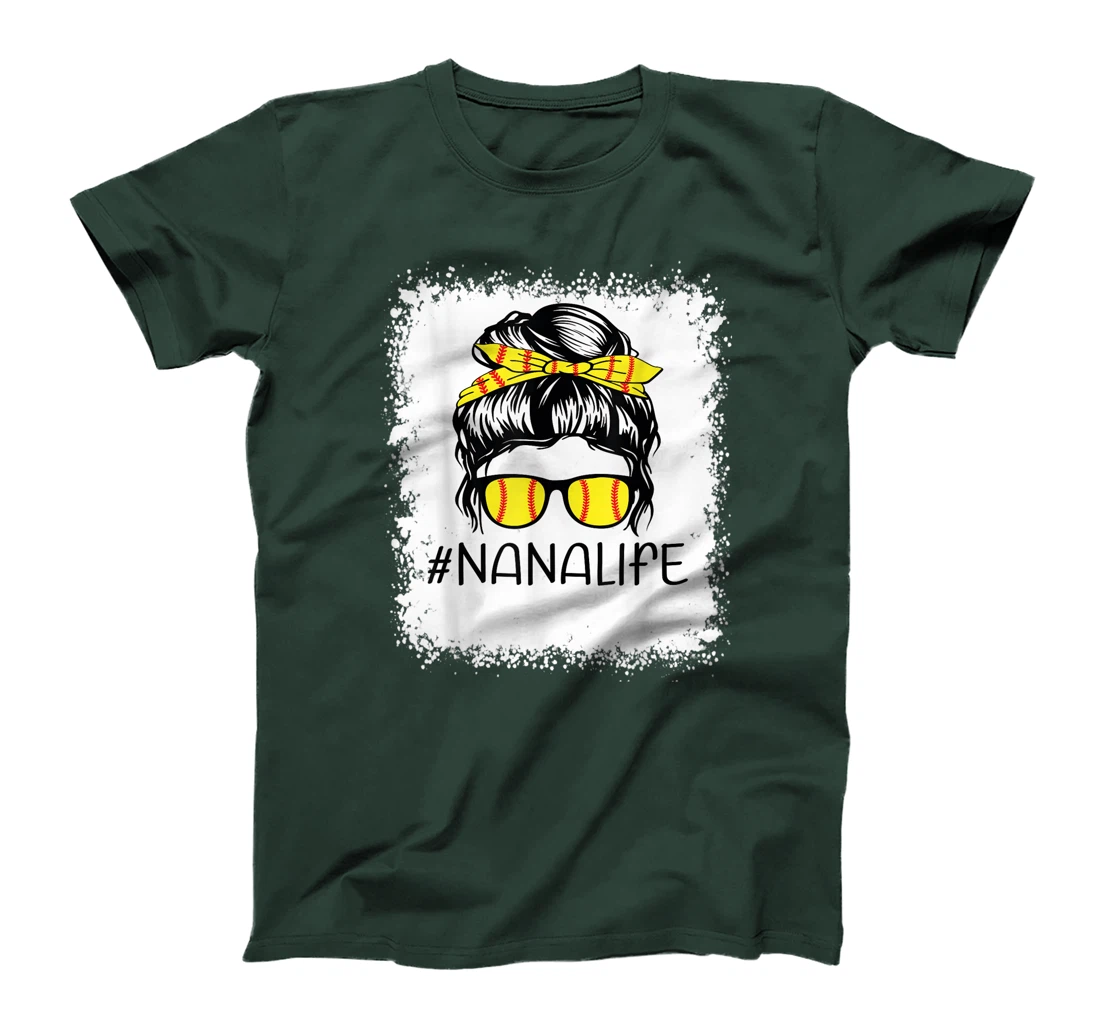 Bleached Softball Nana Life Softball Nana Messy Bun Game Day T-Shirt, Kid T-Shirt and Women T-Shirt