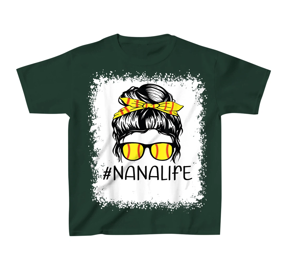 Bleached Softball Nana Life Softball Nana Messy Bun Game Day T-Shirt, Kid T-Shirt and Women T-Shirt
