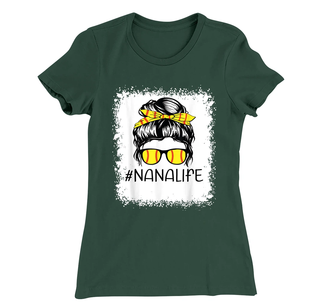 Bleached Softball Nana Life Softball Nana Messy Bun Game Day T-Shirt, Kid T-Shirt and Women T-Shirt