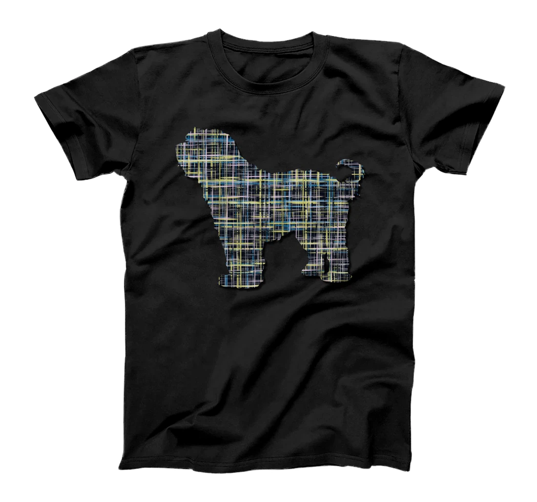 Tibetan Terrier Dog Silhouette Abstract Grid Pattern T-Shirt