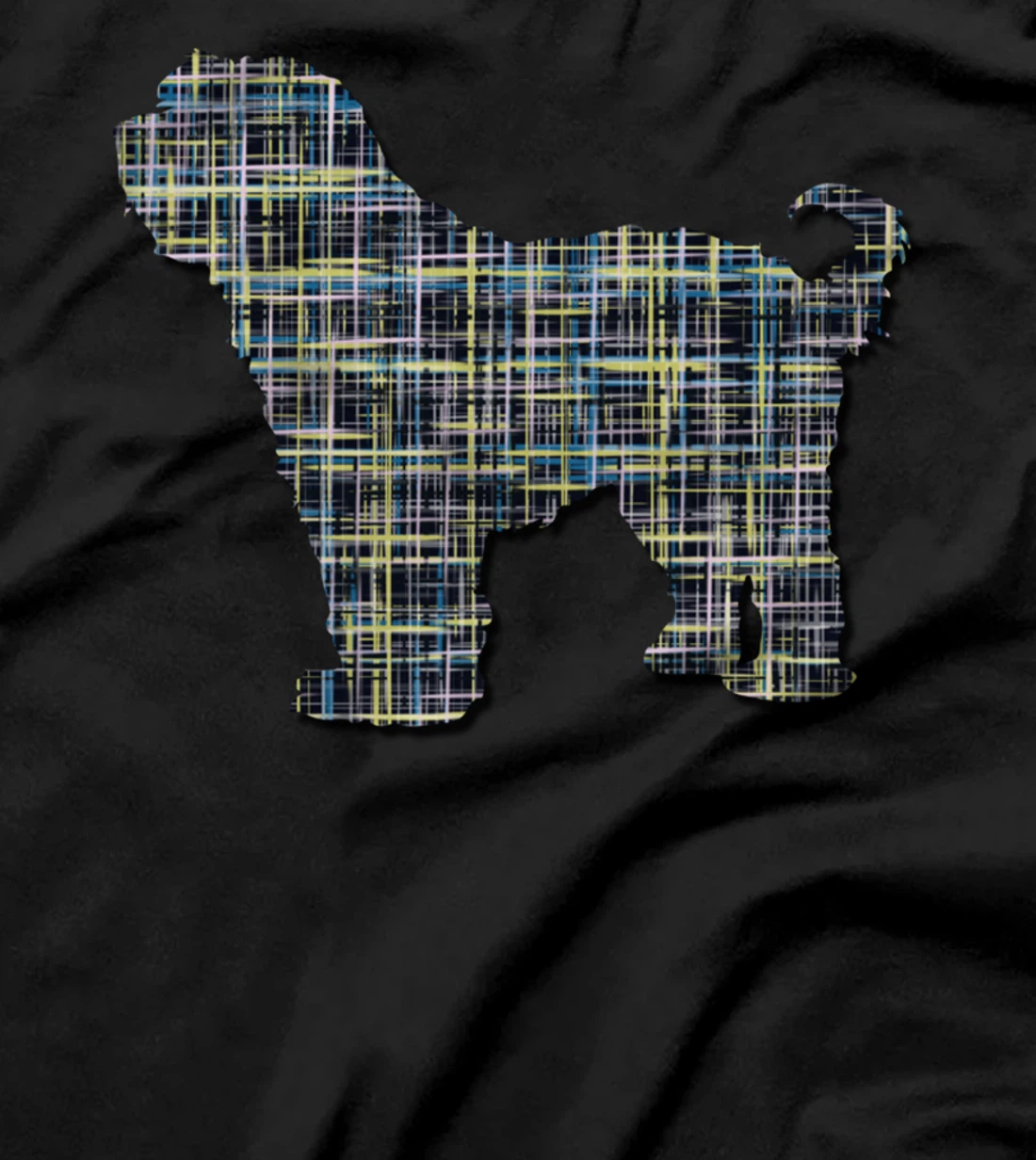 Tibetan Terrier Dog Silhouette Abstract Grid Pattern T-Shirt