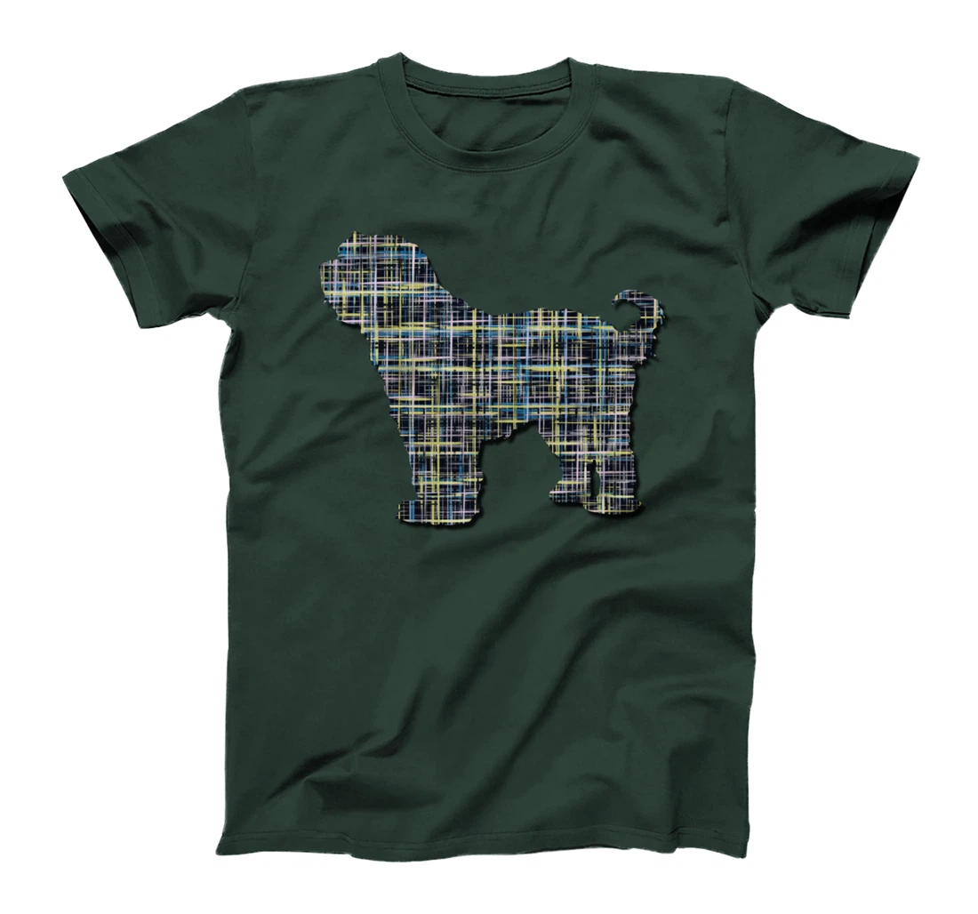 Tibetan Terrier Dog Silhouette Abstract Grid Pattern T-Shirt