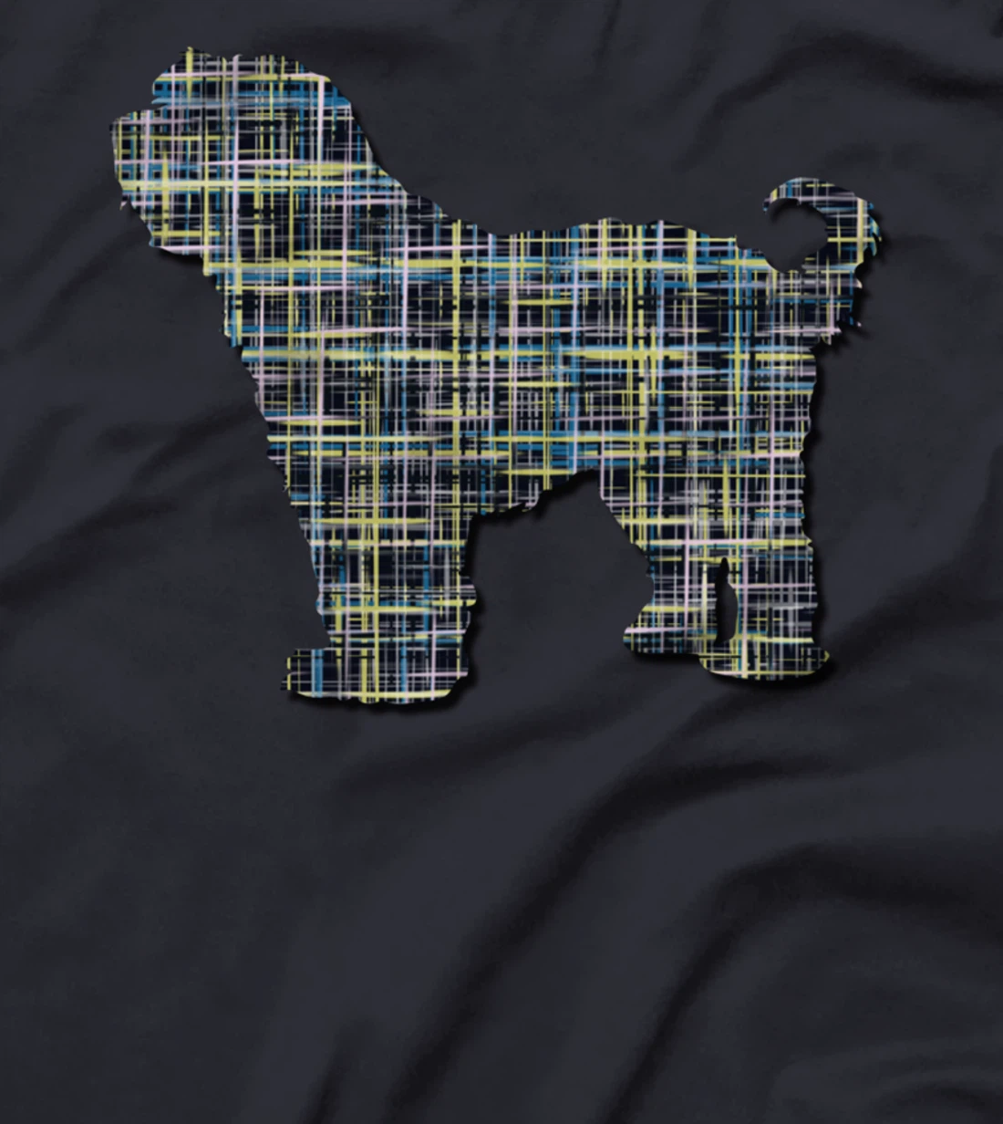 Tibetan Terrier Dog Silhouette Abstract Grid Pattern T-Shirt
