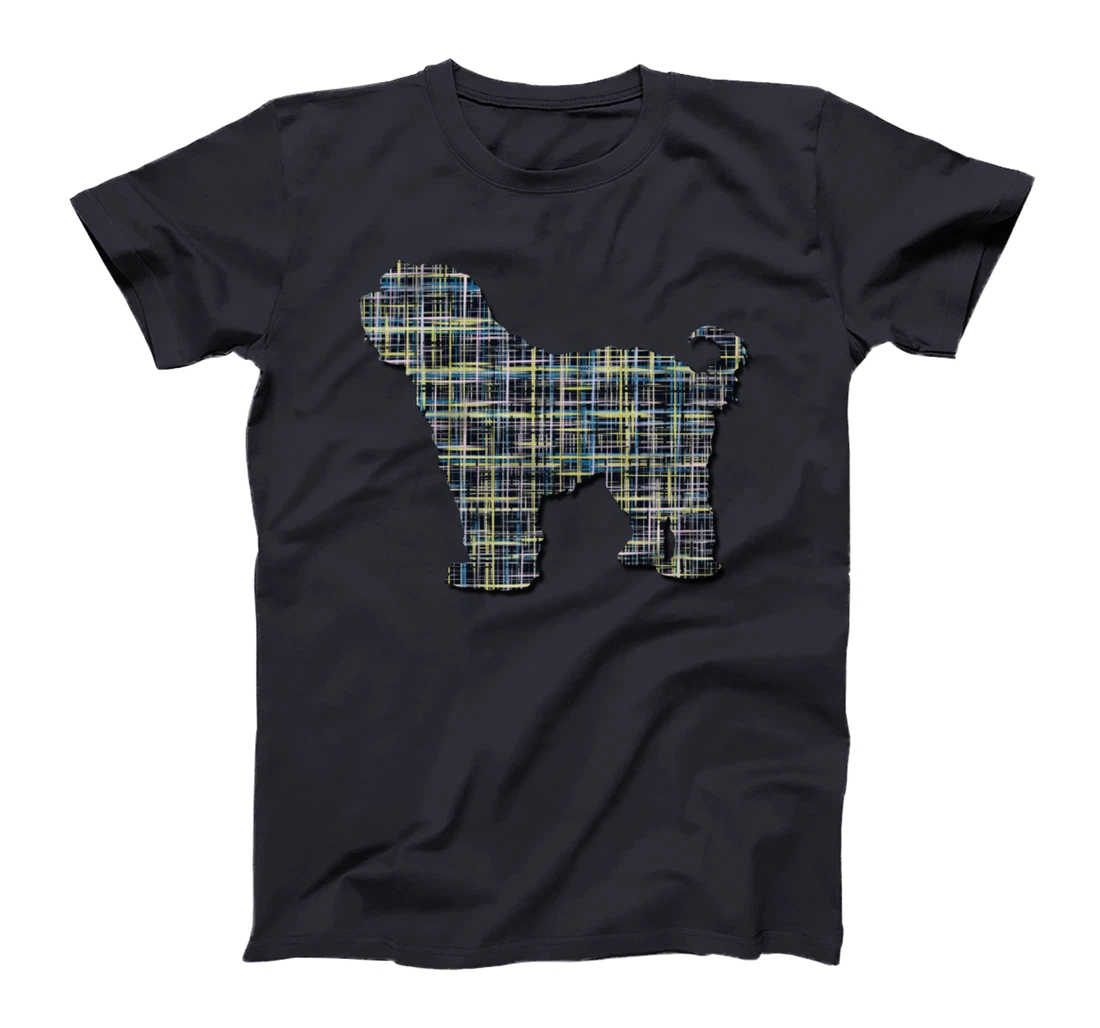 Tibetan Terrier Dog Silhouette Abstract Grid Pattern T-Shirt