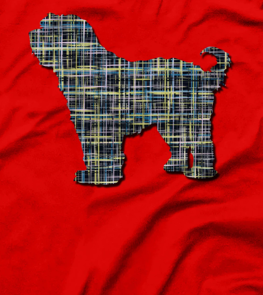 Tibetan Terrier Dog Silhouette Abstract Grid Pattern T-Shirt