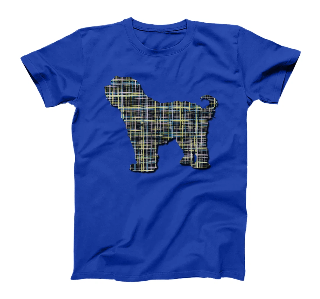 Tibetan Terrier Dog Silhouette Abstract Grid Pattern T-Shirt