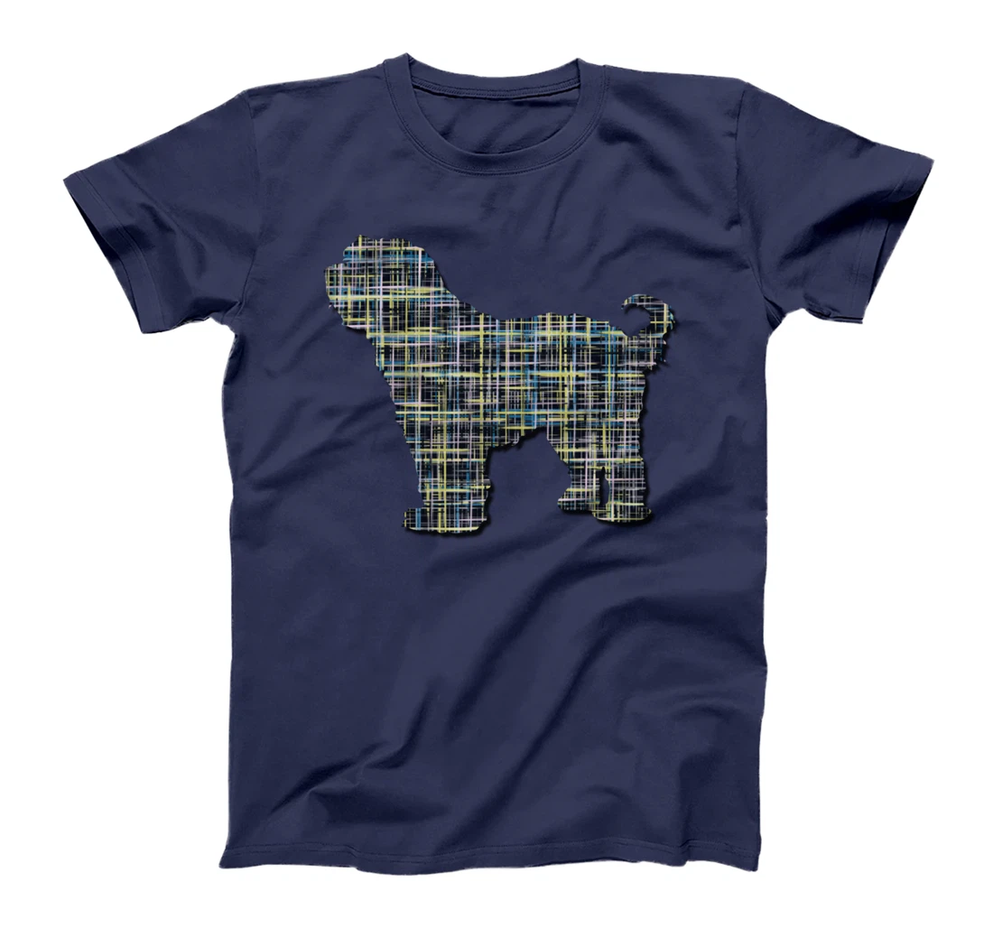 Tibetan Terrier Dog Silhouette Abstract Grid Pattern T-Shirt