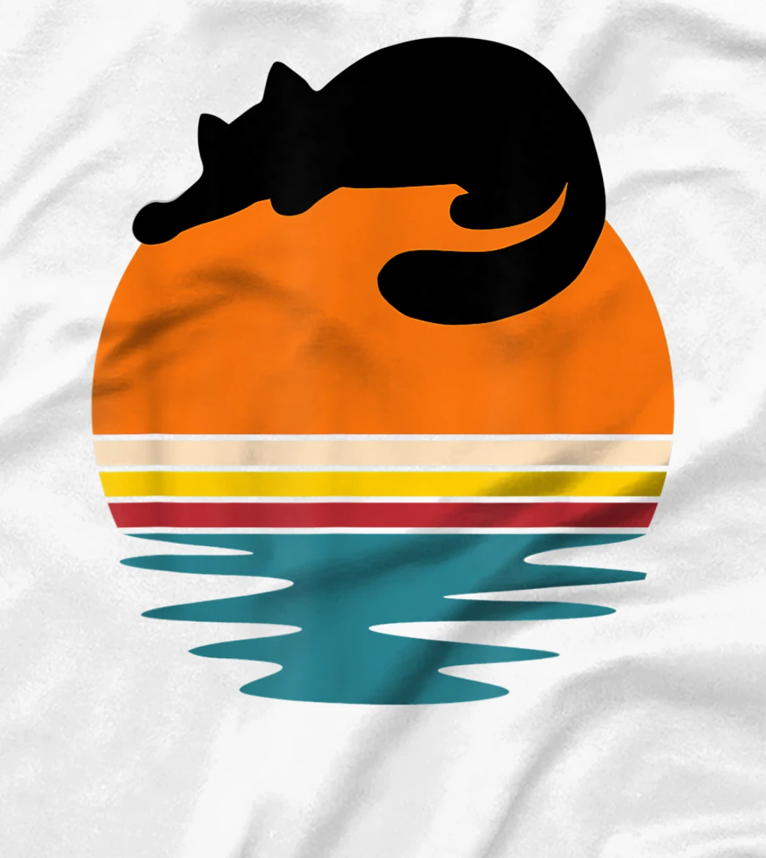 Cat on Retro Sunset Cute Cat T-Shirt, Kid T-Shirt and Women T-Shirt
