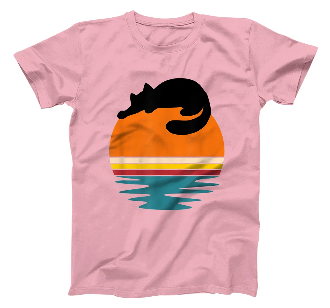 Cat on Retro Sunset Cute Cat T-Shirt, Kid T-Shirt and Women T-Shirt